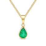 9ct Yellow Gold Pear Shaped Natural Emerald Rubover Pendant — 7x5mm