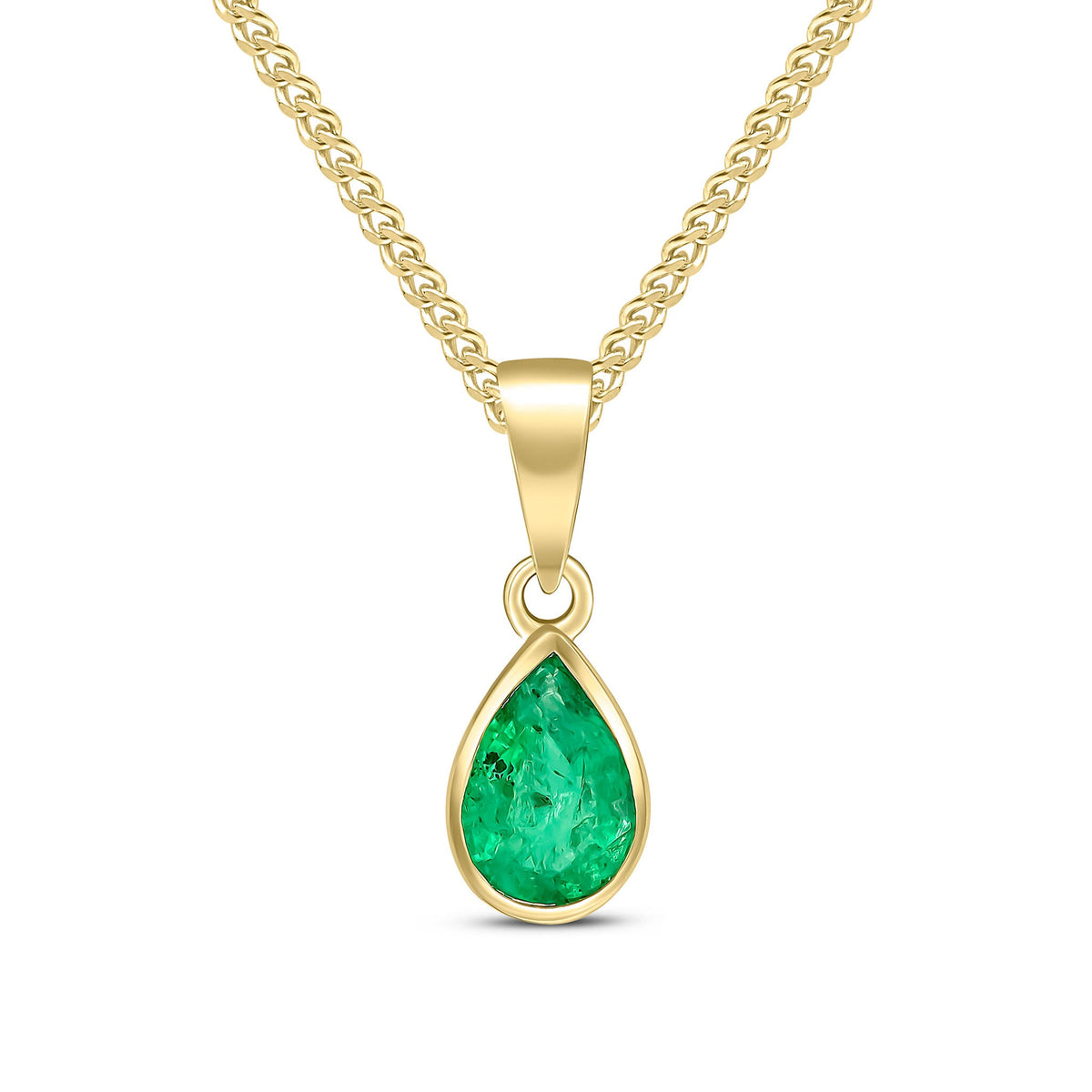 9ct Yellow Gold Pear Shaped Natural Emerald Rubover Pendant — 7x5mm