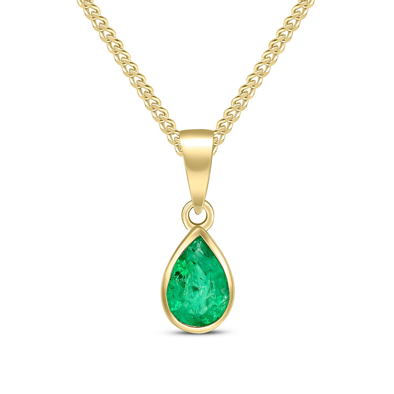9ct Yellow Gold Pear Shaped Natural Emerald Rubover Pendant — 7x5mm