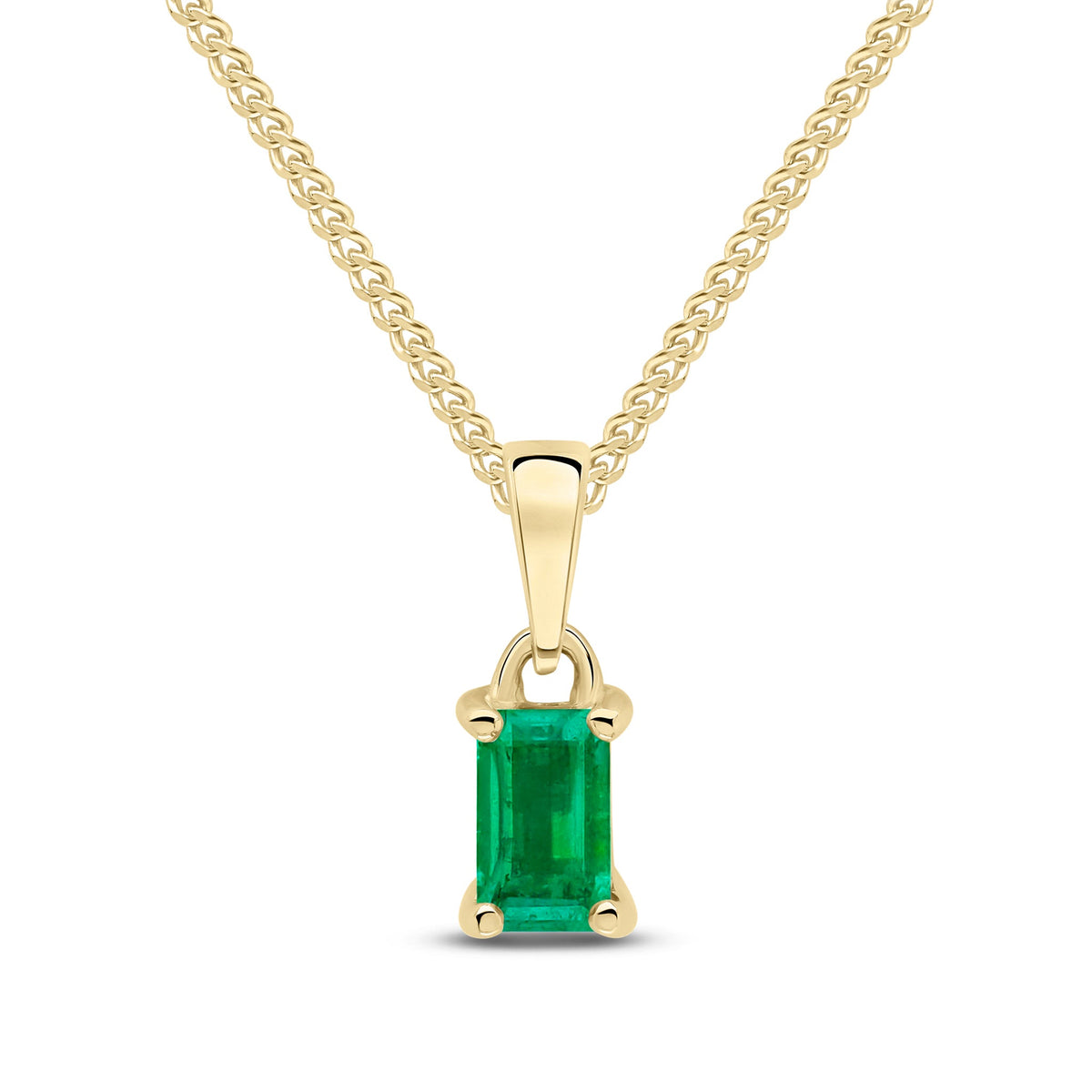 9ct Yellow Gold Octagonal Natural Emerald Claw Pendant — 5x3mm