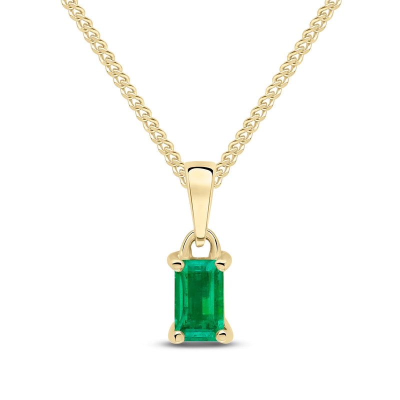 9ct Yellow Gold Octagonal Natural Emerald Claw Pendant — 5x3mm