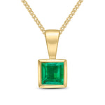 9ct Yellow Gold Square Natural Emerald Rubover Pendant — 4mm