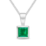 9ct White Gold Square Natural Emerald Rubover Pendant — 4mm
