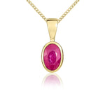 9ct Yellow Gold Oval Natural Ruby Rubover Pendant — 6x4mm
