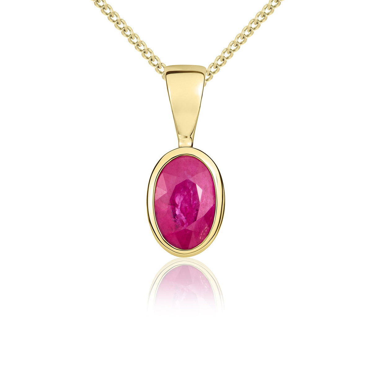9ct Yellow Gold Oval Natural Ruby Rubover Pendant — 6x4mm