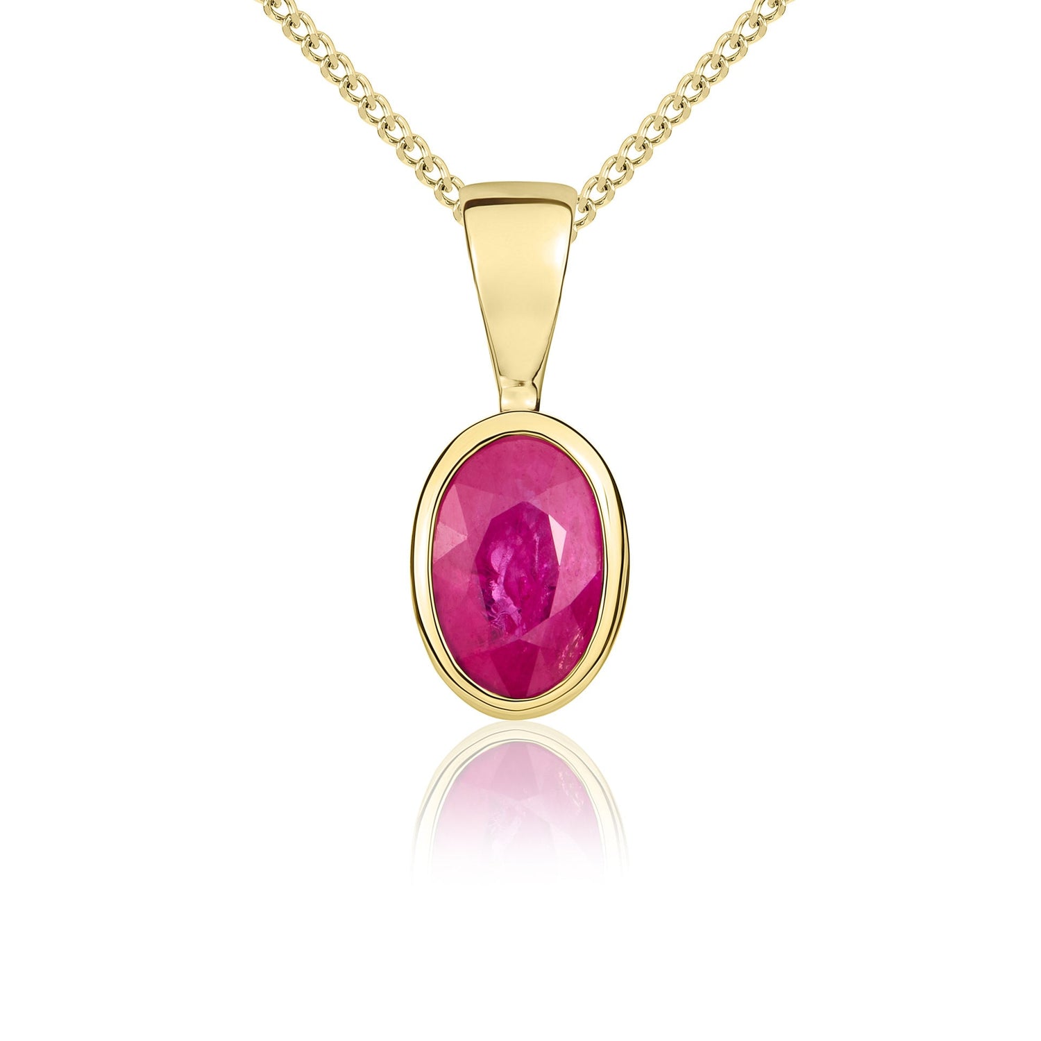 9ct Yellow Gold Oval Natural Ruby Rubover Pendant – 6x4mm