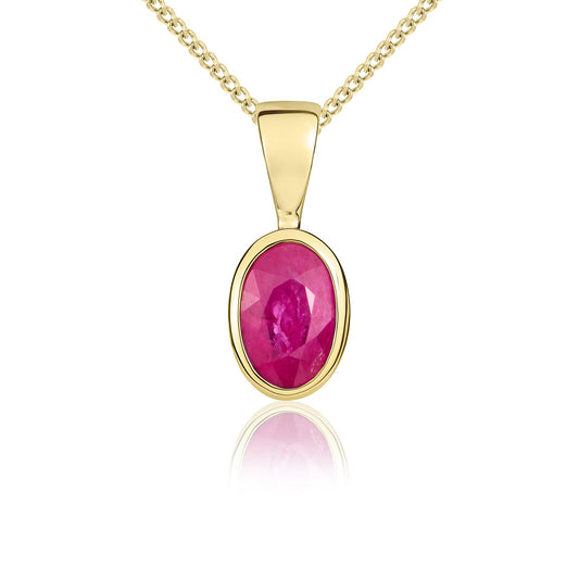9ct Yellow Gold Oval Natural Ruby Rubover Pendant – 6x4mm