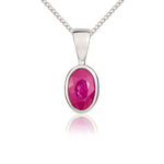 9ct White Gold Oval Natural Ruby Rubover Pendant — 6x4mm