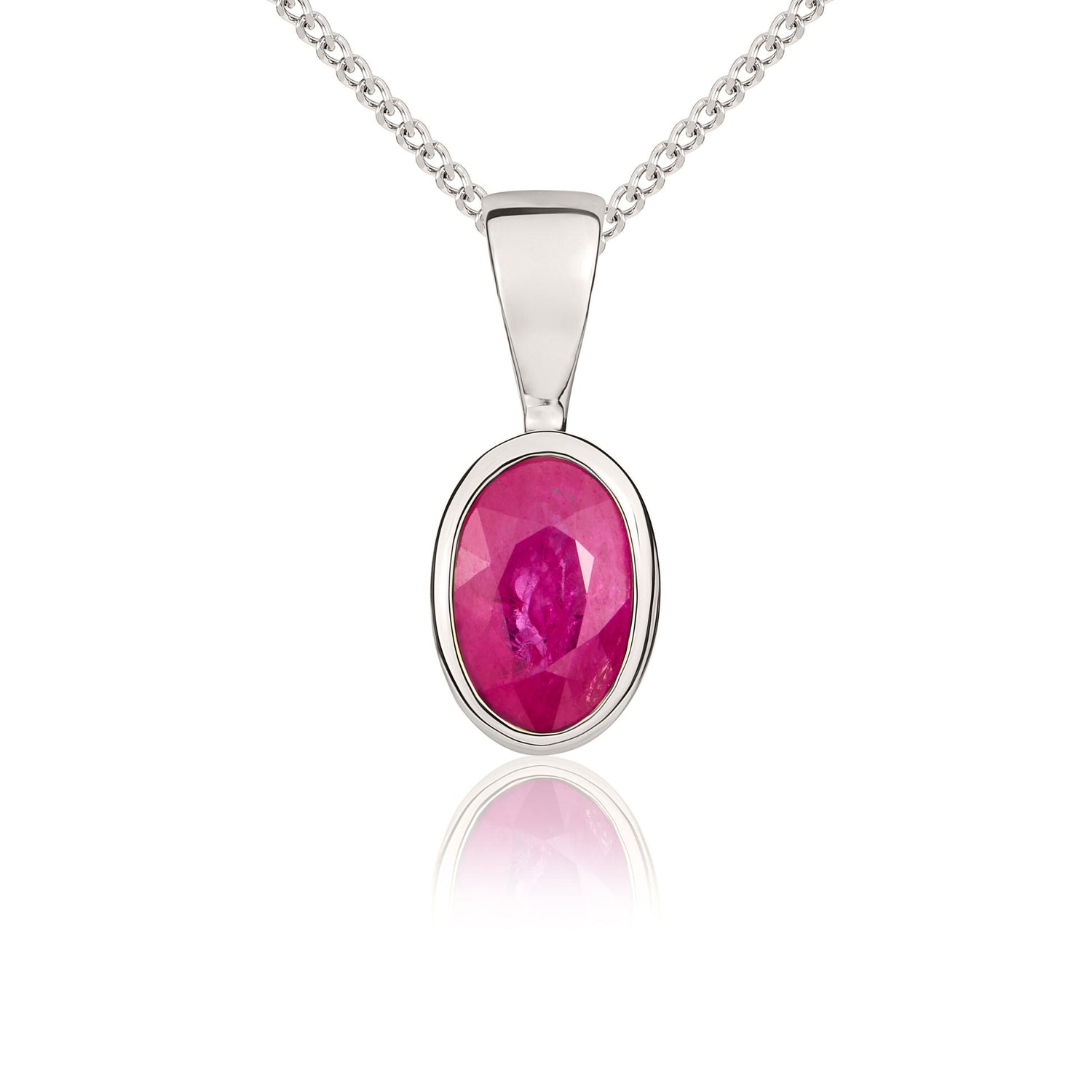 9ct White Gold Oval Natural Ruby Rubover Pendant – 6x4mm