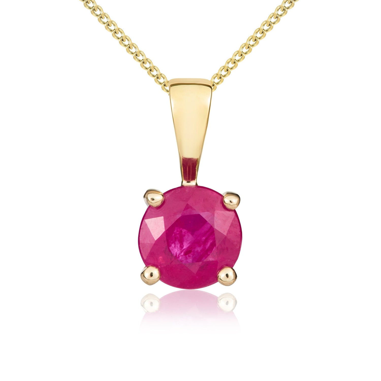 9ct Yellow Gold Round Natural Ruby Claw Pendant – 5mm