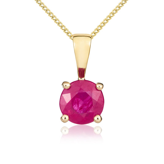 9ct Yellow Gold Round Ruby Claw Pendant – 5mm