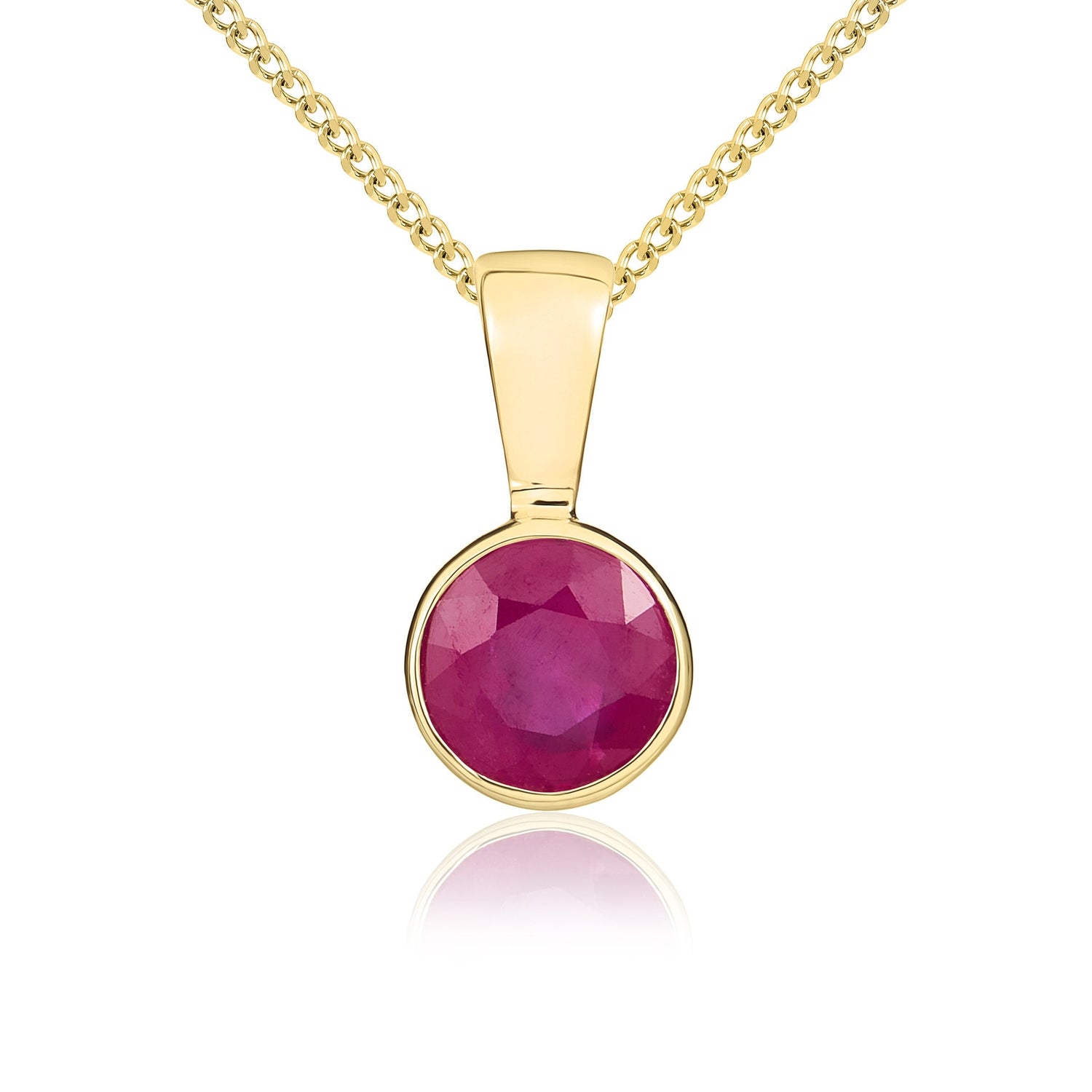 9ct Yellow Gold Round Natural Ruby Rubover Pendant – 5mm