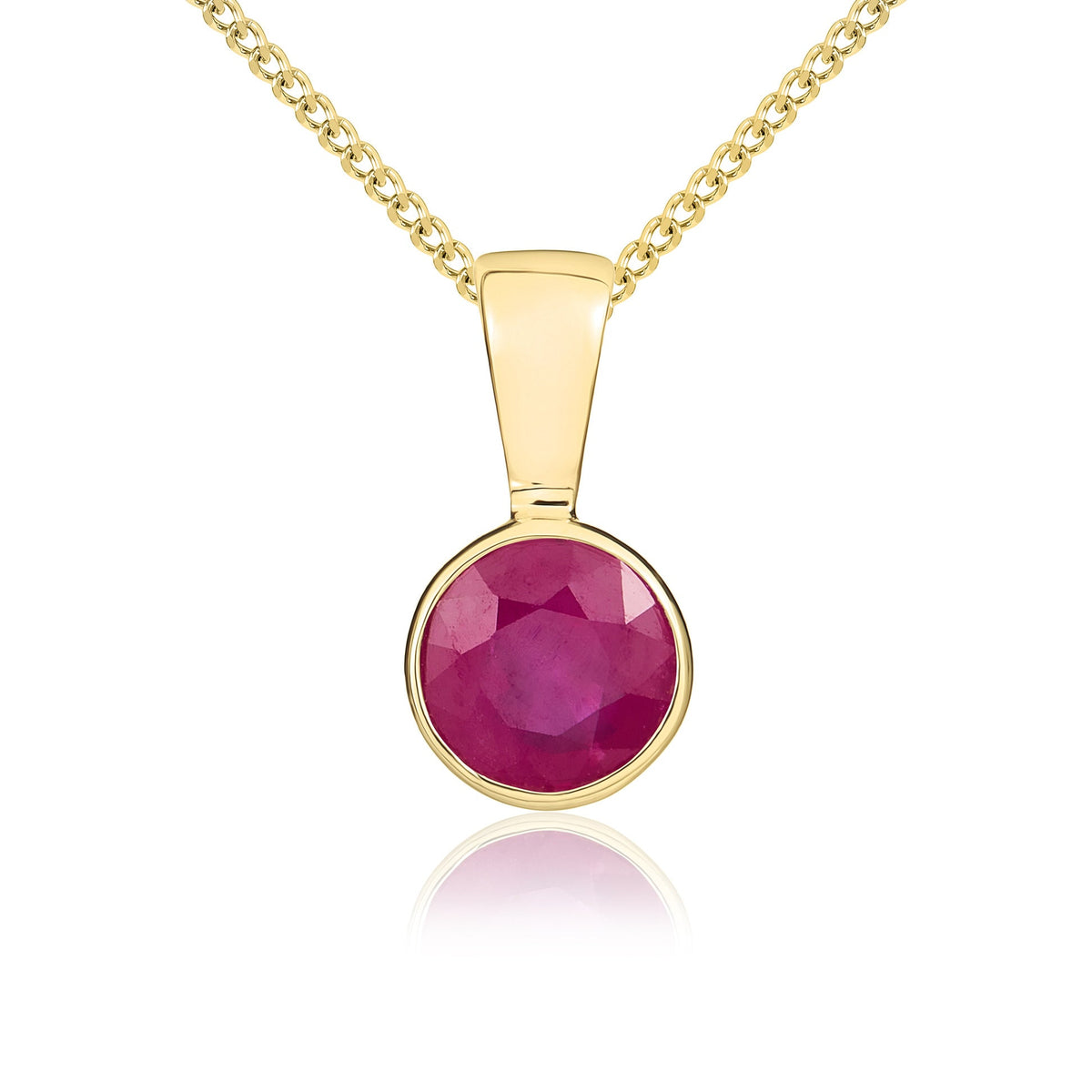 9ct Yellow Gold Round Natural Ruby Rubover Pendant — 5mm