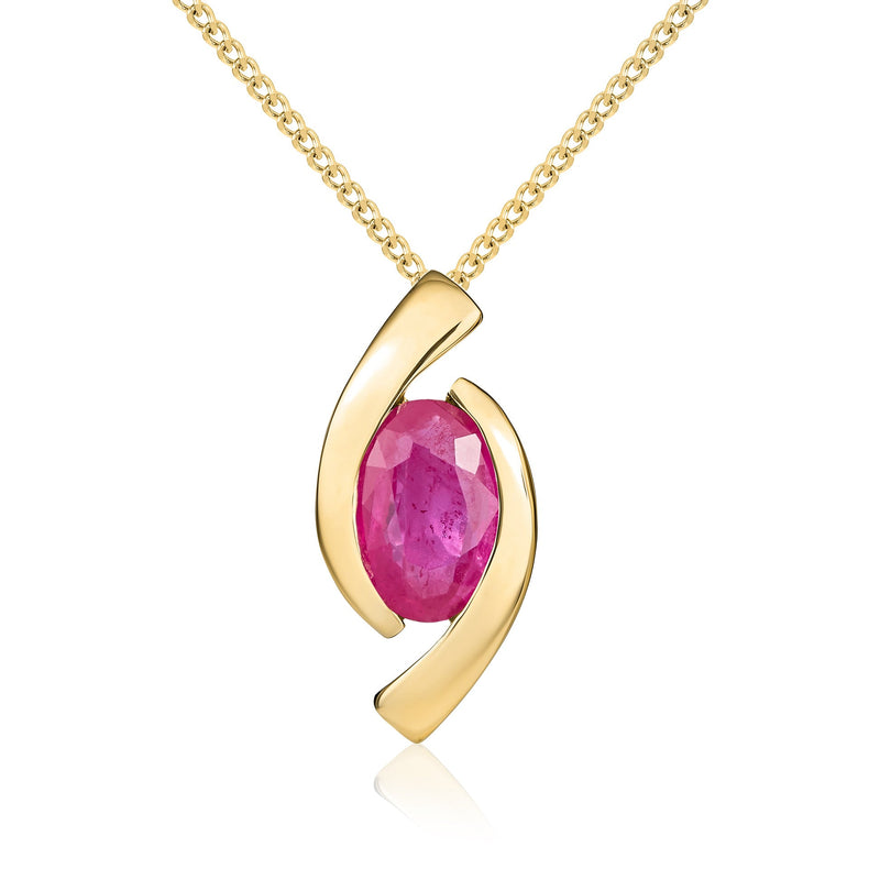9ct Yellow Gold Oval Natural Ruby ‘Eye’ Pendant — 6x4mm