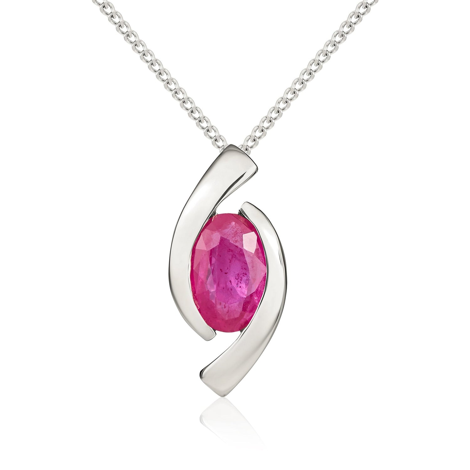 9ct White Gold Oval Natural Ruby 'Eye' Pendant — 6x4mm