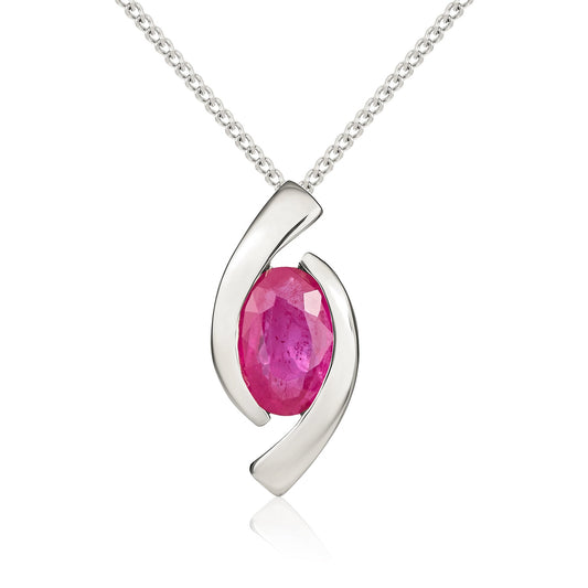 9ct White Gold Oval Natural Ruby 'Eye' Pendant — 6x4mm