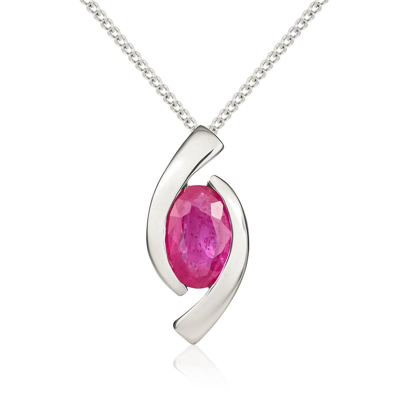 9ct White Gold Oval Natural Ruby ‘Eye’ Pendant — 6x4mm