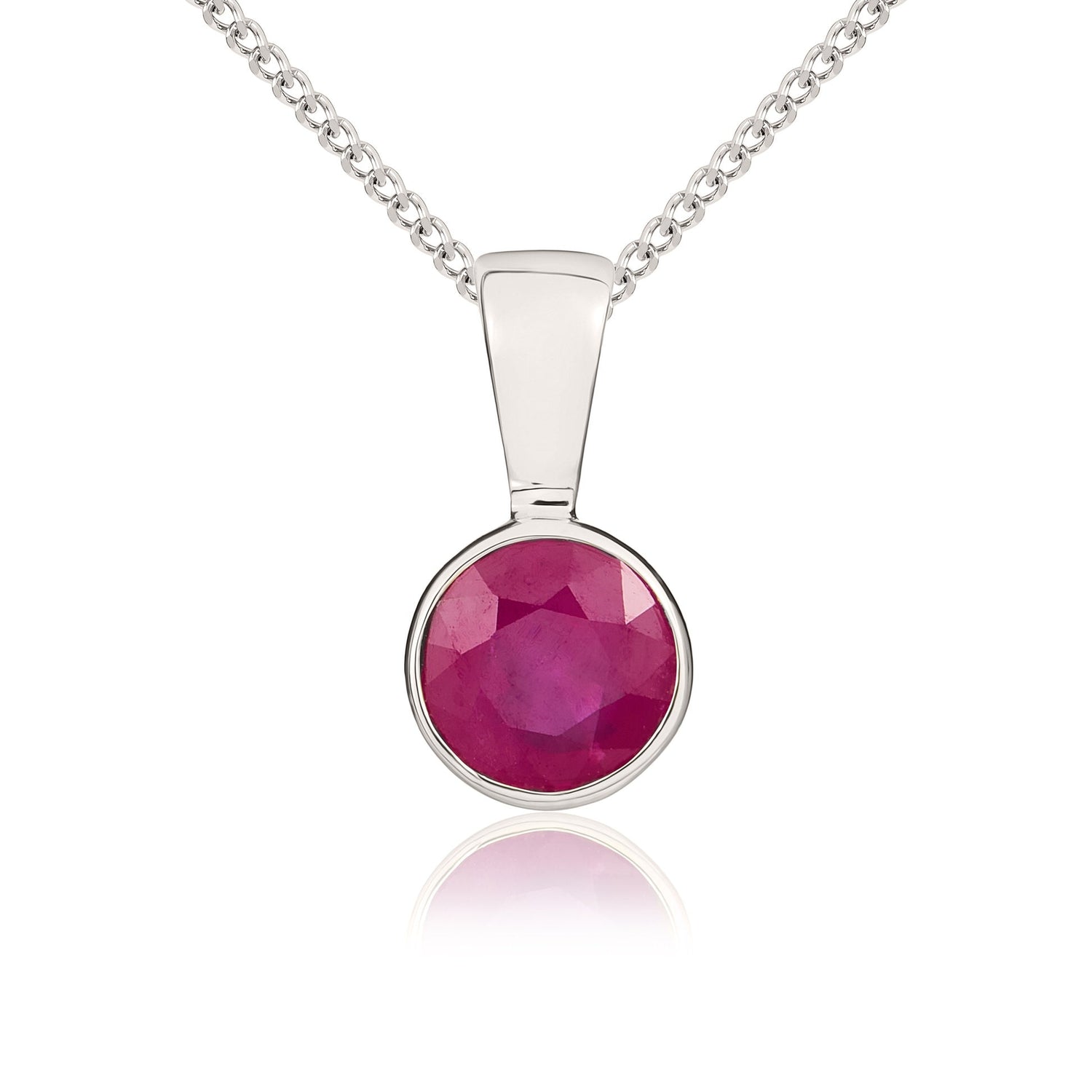 9ct White Gold Round Natural Ruby Rubover Pendant — 5mm