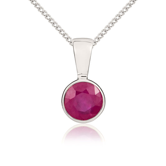 9ct White Gold Round Natural Ruby Rubover Pendant — 5mm