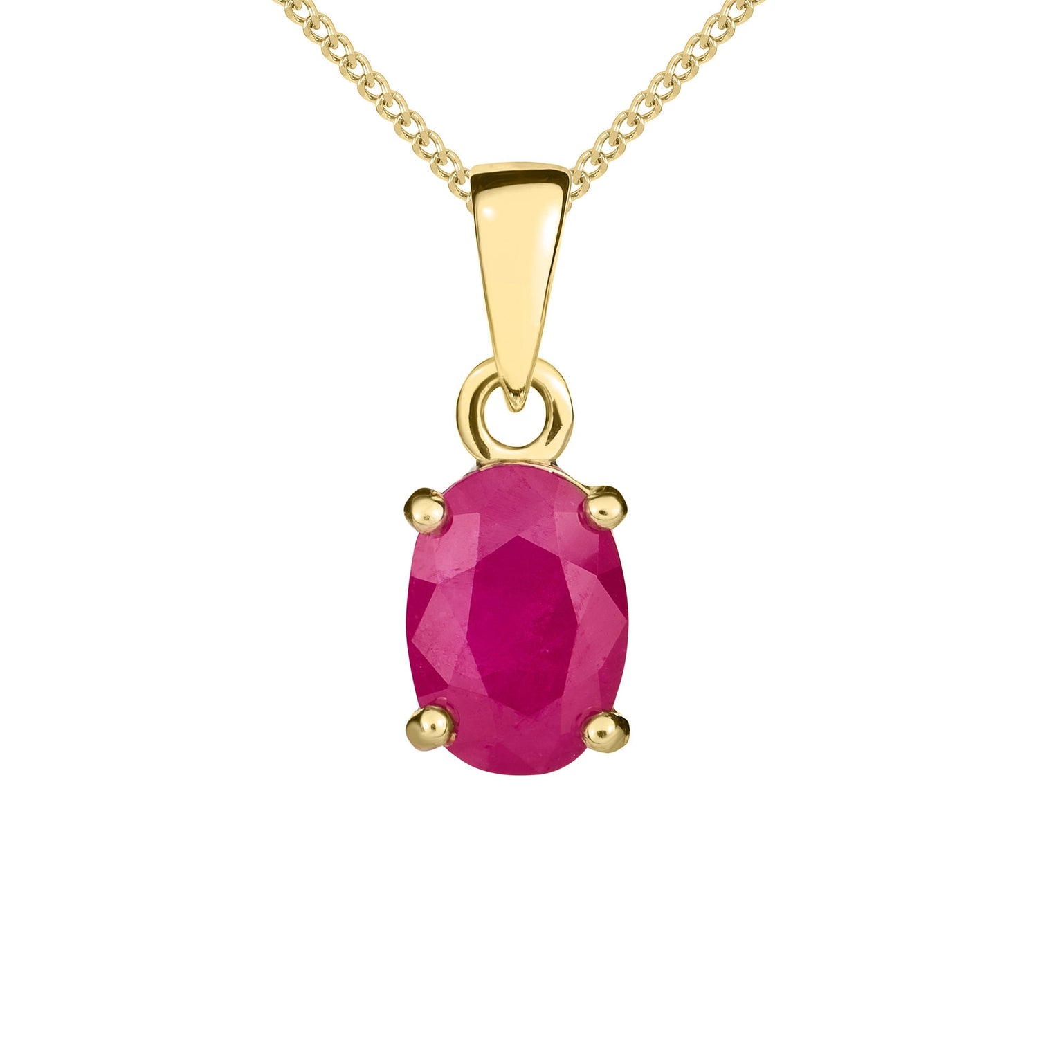9ct Yellow Gold Oval Natural Ruby Claw Pendant — 7x5mm