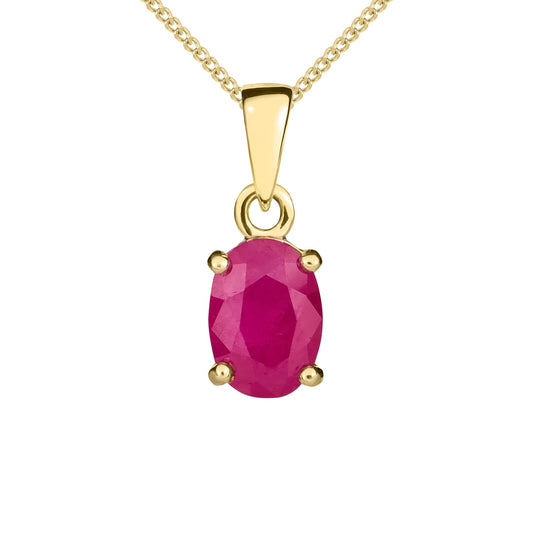 9ct Yellow Gold Oval Natural Ruby Claw Pendant — 7x5mm