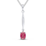 9ct White Gold Oval Natural Ruby Claw Bar Drop Pendant — 7x5mm