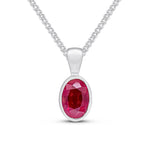 9ct White Gold Oval Natural Ruby Rubover Pendant — 7x5mm