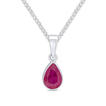 9ct White Gold Pear Shaped Natural Ruby Rubover Pendant — 7x5mm