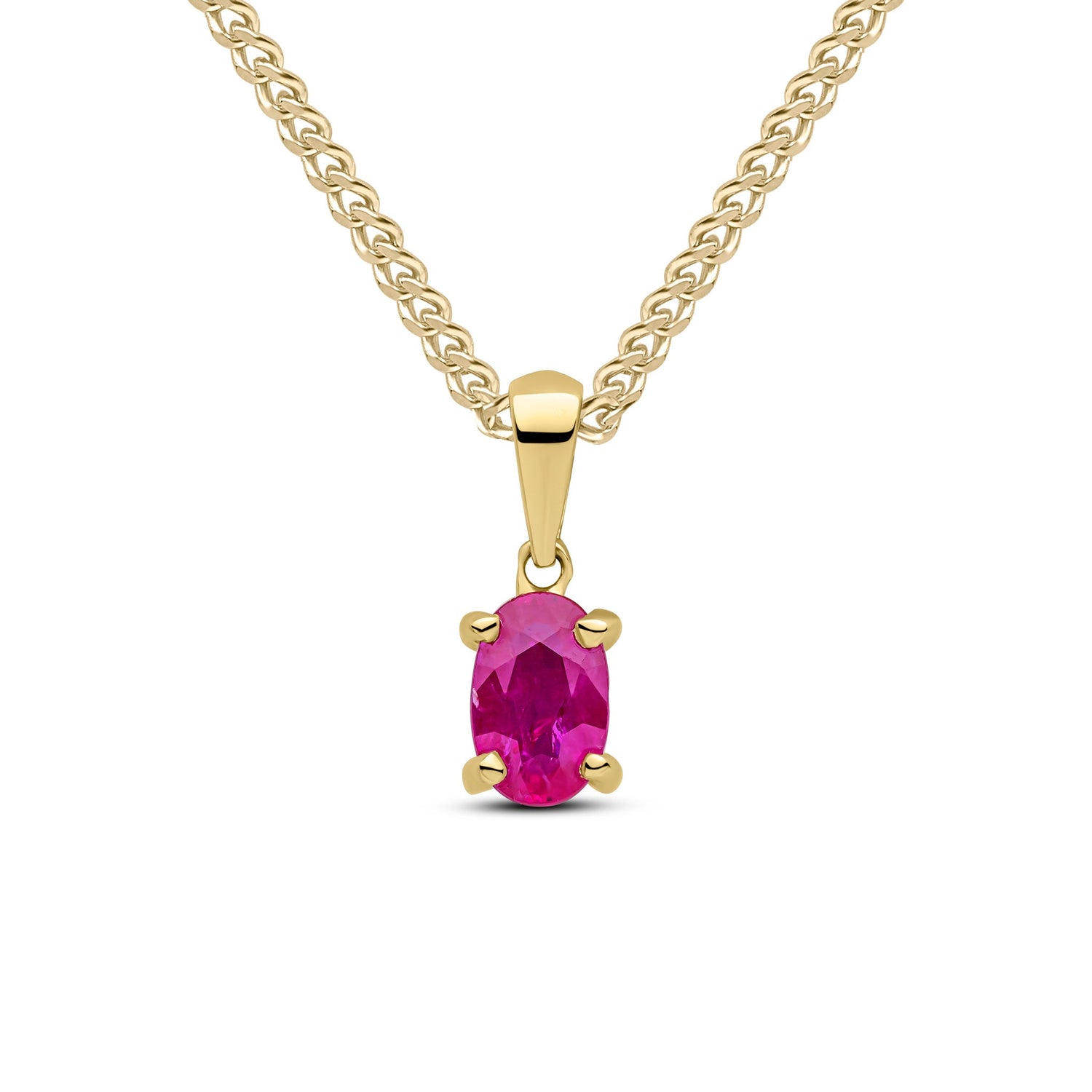 9ct Yellow Gold Oval Natural Ruby Claw Pendant — 6x4mm