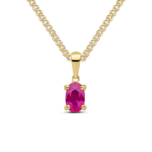 9ct Yellow Gold Oval Natural Ruby Claw Pendant — 6x4mm