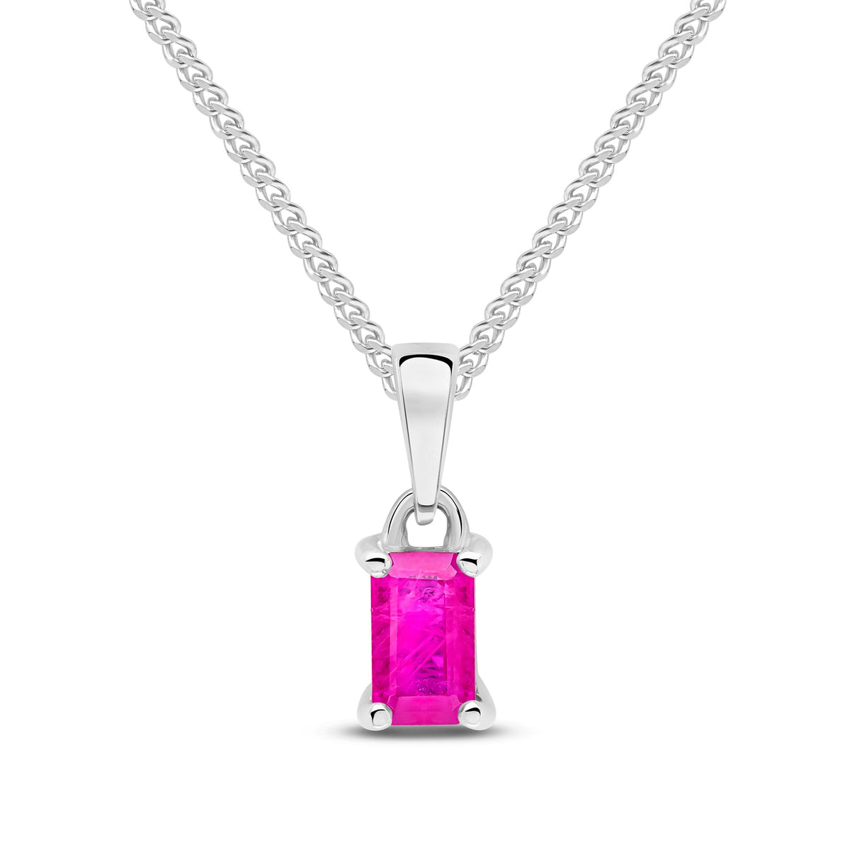 9ct White Gold Octagonal Natural Ruby Claw Pendant — 5x3mm
