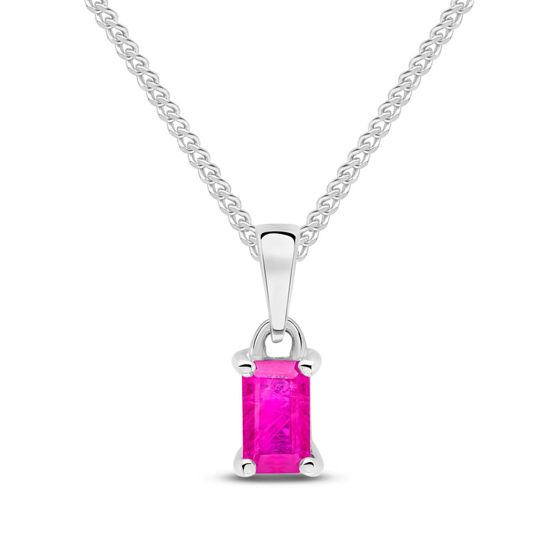 9ct White Gold Octagonal Natural Ruby Claw Pendant — 5x3mm