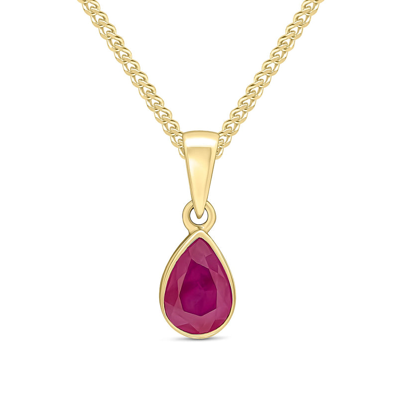 9ct Yellow Gold Pear Shaped Natural Ruby Rubover Pendant — 7x5mm