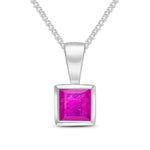 9ct White Gold Square Natural Ruby Rubover Pendant — 4mm
