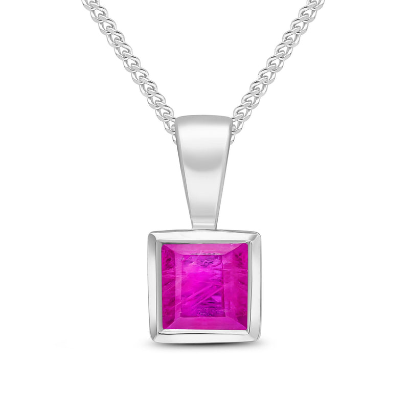 9ct White Gold Square Natural Ruby Rubover Pendant — 4mm