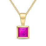 9ct Yellow Gold Square Natural Ruby Rubover Pendant — 4mm
