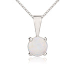 9ct White Gold Round Natural Opal Claw Pendant — 5mm