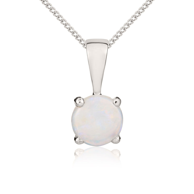 9ct White Gold Round Natural Opal Claw Pendant — 5mm