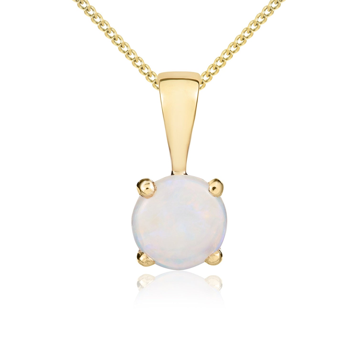 9ct Yellow Gold Round Natural Opal Claw Pendant – 5mm