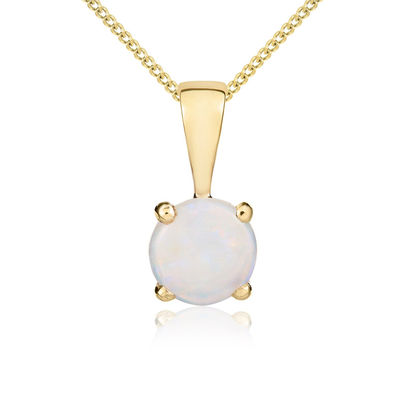 9ct Yellow Gold Round Natural Opal Claw Pendant — 5mm