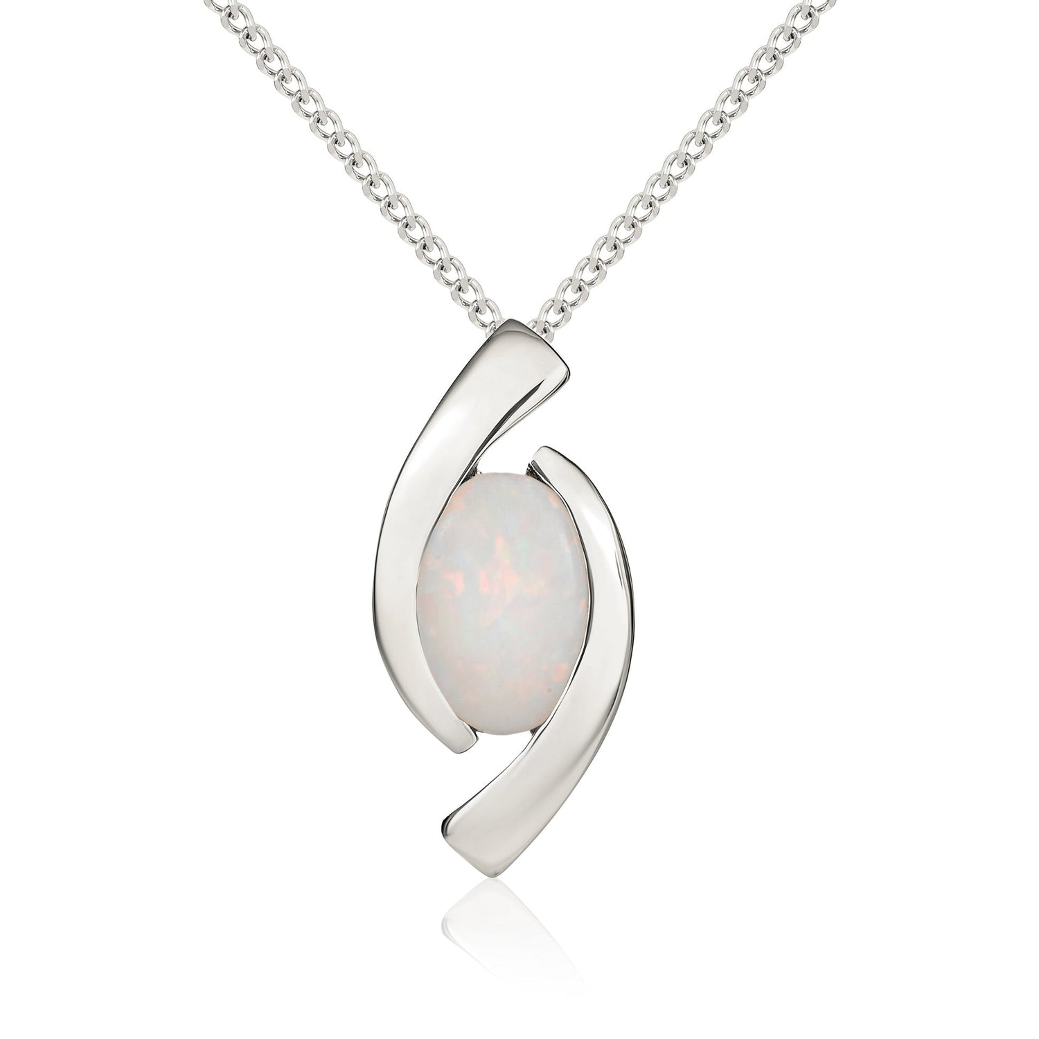 9ct White Gold Oval Natural Opal ‘Eye’ Pendant – 6x4mm
