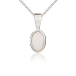 9ct White Gold Oval Natural Opal Rubover Pendant — 6x4mm