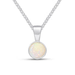 9ct White Gold Round Natural Opal Rubover Pendant — 5mm