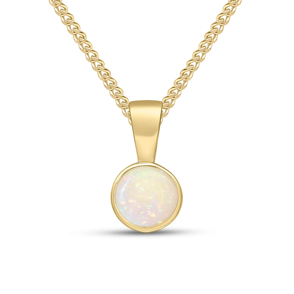 9ct Yellow Gold Round Natural Opal Rubover Pendant — 5mm