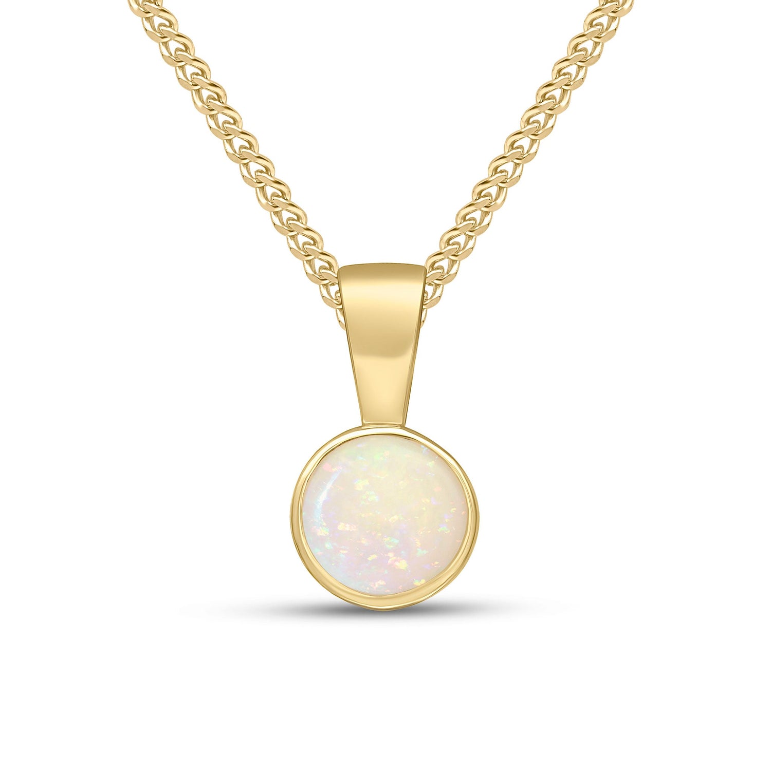 9ct Yellow Gold Round Natural Opal Rubover Pendant — 5mm