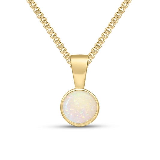 9ct Yellow Gold Round Opal Rubover Pendant — 5mm