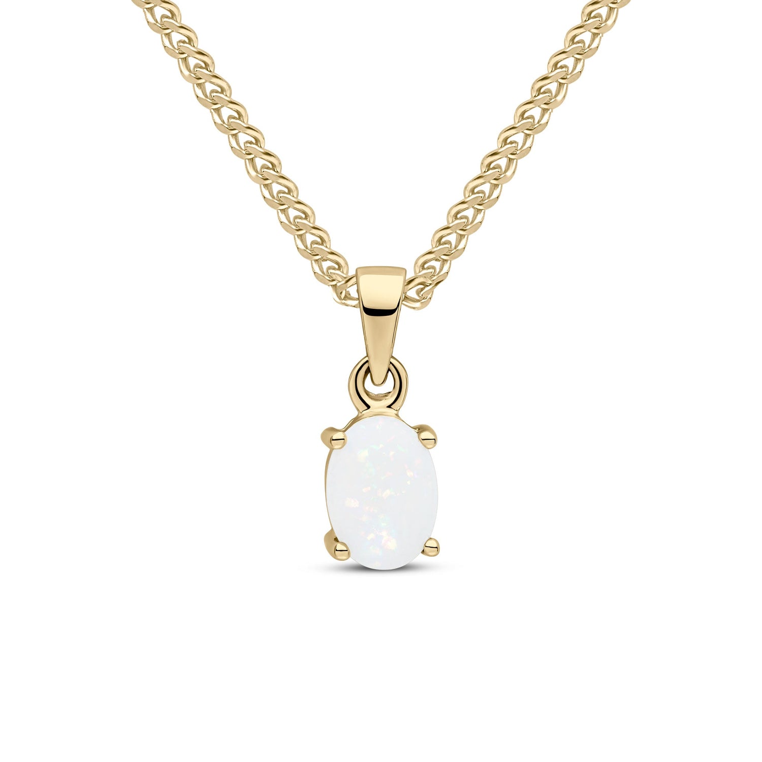 9ct Yellow Gold Oval Natural Opal Claw Set Pendant - 7x5mm
