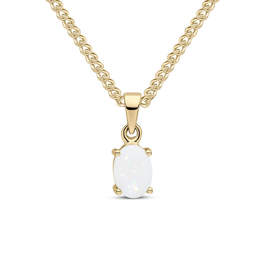 9ct Yellow Gold Oval Opal Claw Set Pendant - 7x5mm