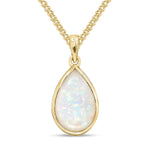 9ct Yellow Gold Pear Shaped Natural Opal Rubover Pendant — 14x9mm