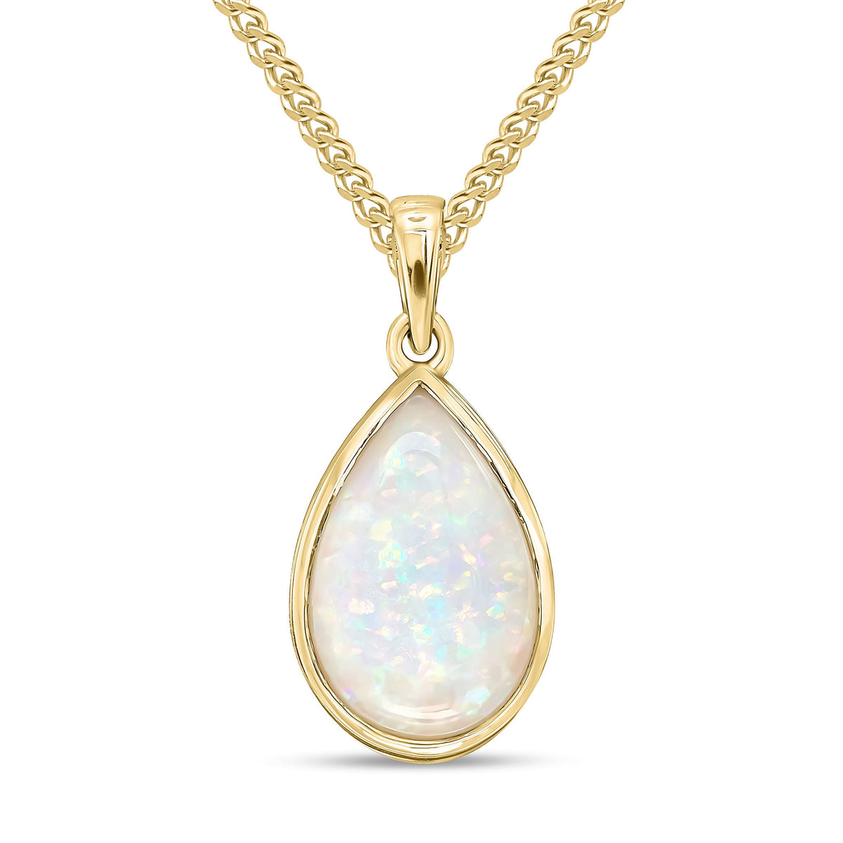 9ct Yellow Gold Pear Shaped Natural Opal Rubover Pendant — 14x9mm